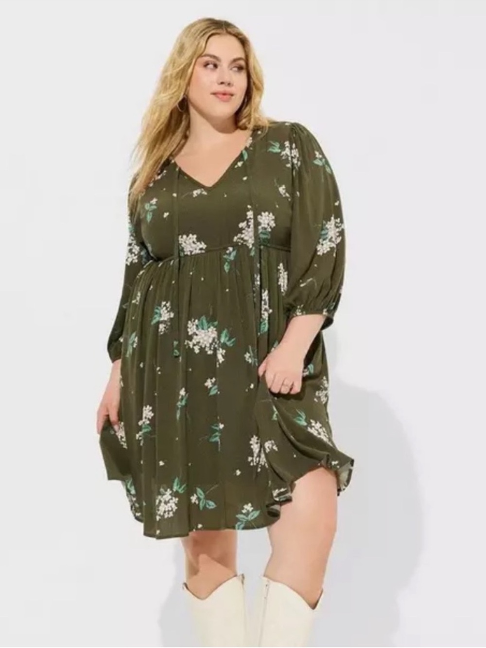 NWT Torrid mini wash gauze floral olive tunic dress